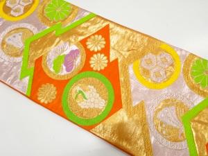 松皮菱に鶴・笠松・蝶模様織り出し　子供帯